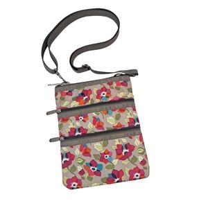 LeSportsac Floral Cross Body Bag Taupe Floral Multicolor Zippers